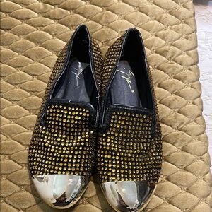 Giuseppe Zanotti Black and Gold Studded Flats